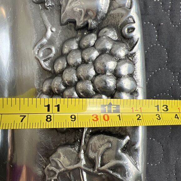 VTG Mexican Pewter Grape & Vine Silver Tray Platter  Large Holiday Serverware - Picture 10 of 12